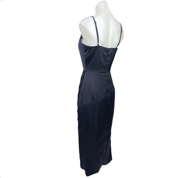 Showpo Dazzling Lights Navy Silky Satin Cowl Neck Draped Midi Bodycon Dress Sz 8 - Picture 2 of 5